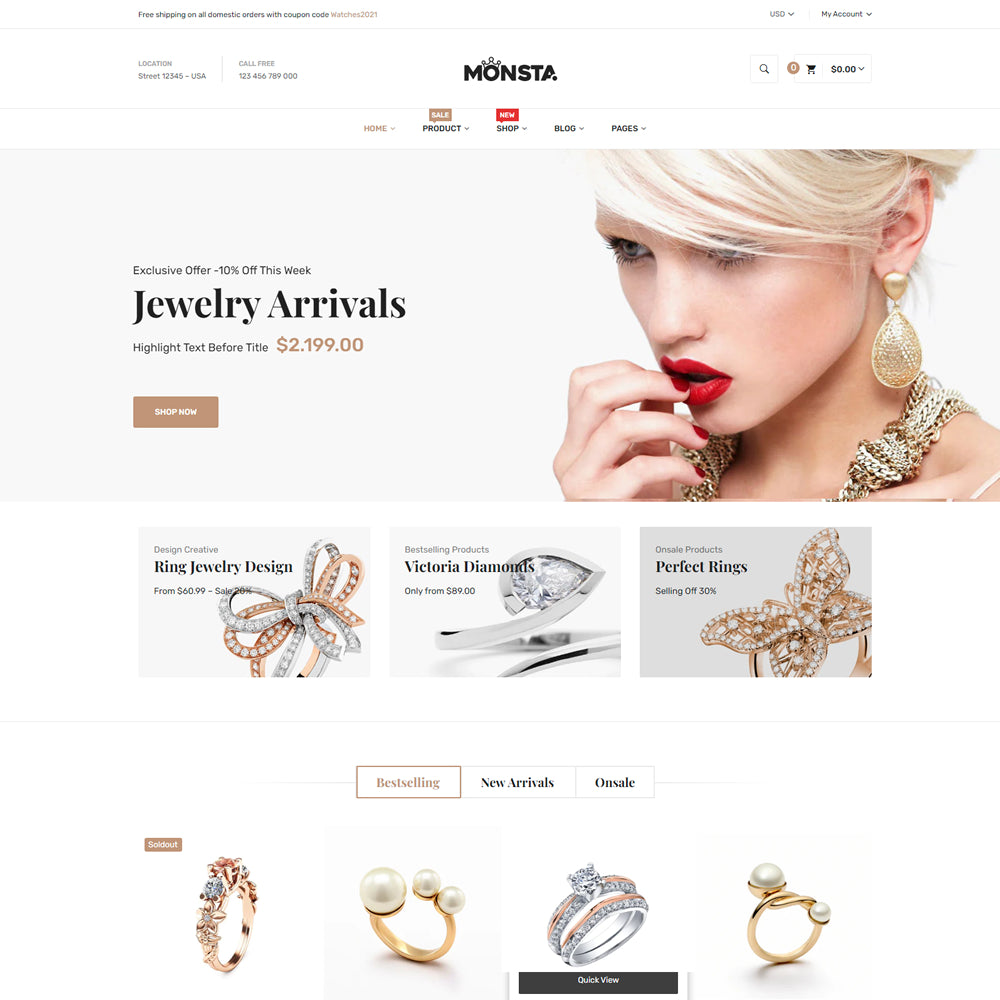 Jewelry Responsive Shopify Theme - Monsta